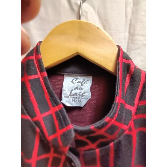 Cafe Au Lait Womens Button Front Black/Red Plaid Vest Medium Zip Pockets Stretch - Picture 2 of 9